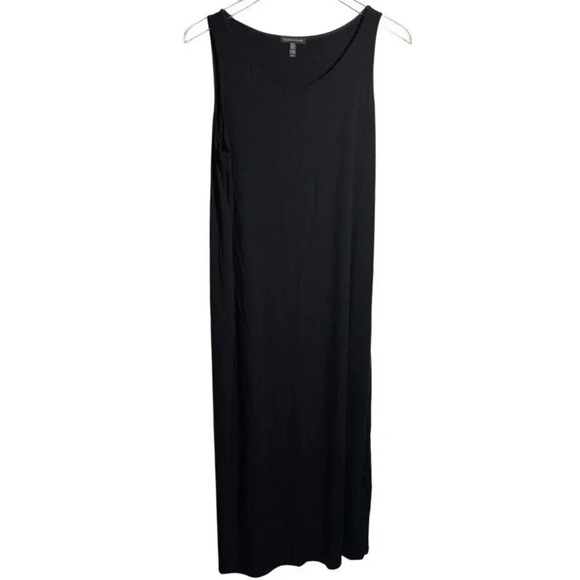 Eileen Fisher System Maxi Dress Black knit Sleeveless size Large Lagenlook - Picture 2 of 8